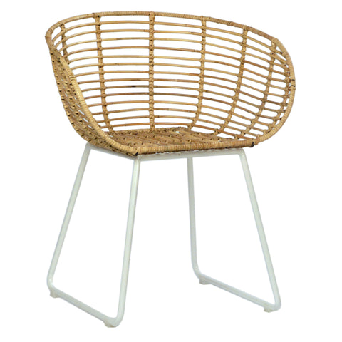 Pablo Natural Rattan Finish and White Metal Frame Dining Chair