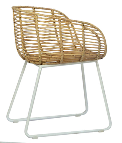 Pablo Natural Rattan Finish and White Metal Frame Dining Chair