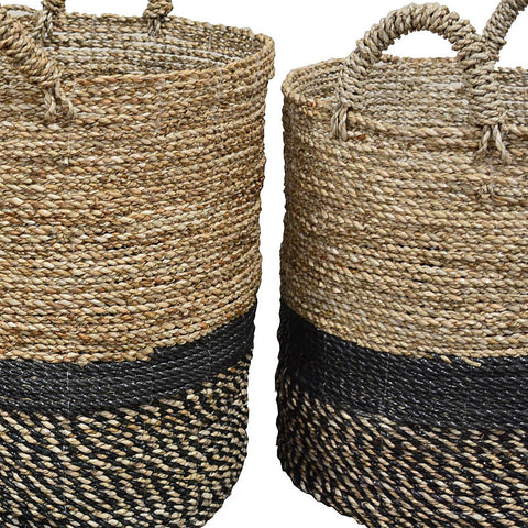 Galia Natural Finish with Black Accents Basket Set Of 3