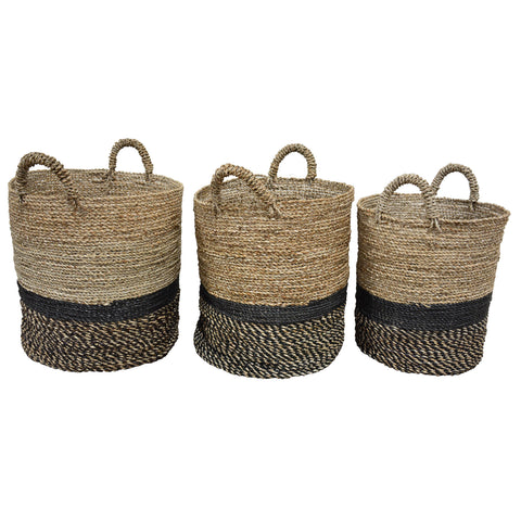 Galia Natural Finish with Black Accents Basket Set Of 3