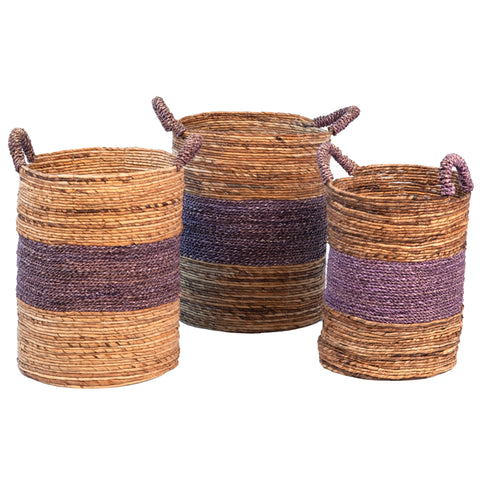 Marella Natural Finish with Lilac Accents Basket Set Of 3