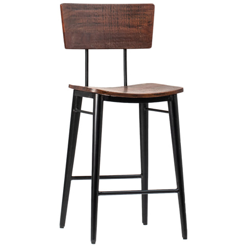 Villa Antique Brown Wood Finish and Black Frame Counter Stool