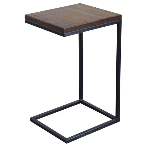 Rima Dark Brown Sealed Finish and Black Iron Side Table