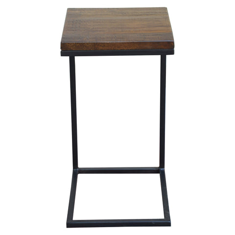 Rima Dark Brown Sealed Finish and Black Iron Side Table
