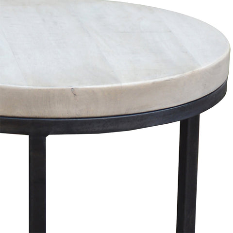 Agra Bleached Sealed Finish and Black Iron Side Table