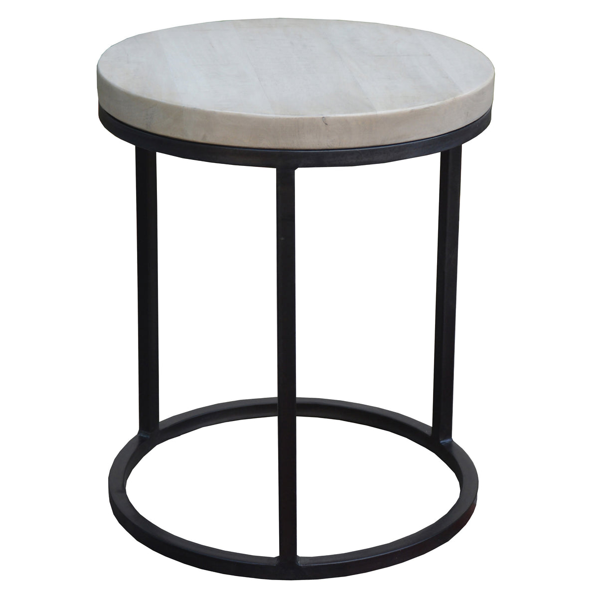 Agra Bleached Sealed Finish and Black Iron Side Table