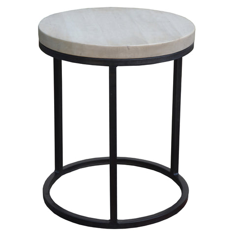 Agra Bleached Sealed Finish and Black Iron Side Table