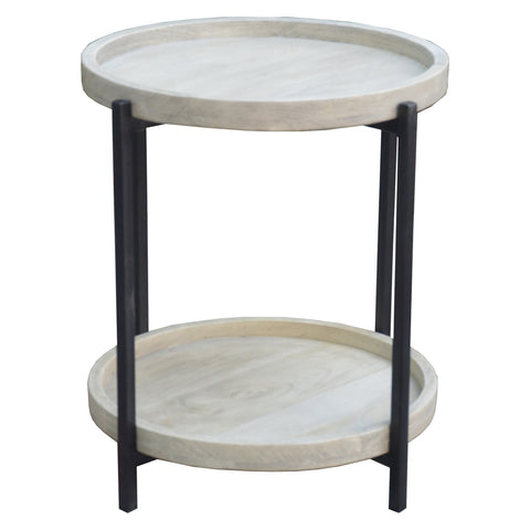 Cannes Bleached Sealed Finish and Black Iron Side Table