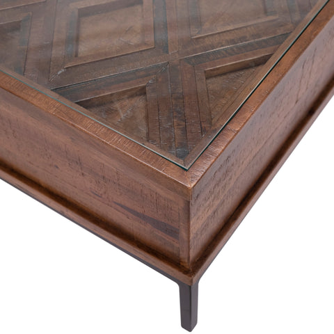 Hilario Medium Brown Finish and Black Metal Base Coffee Table