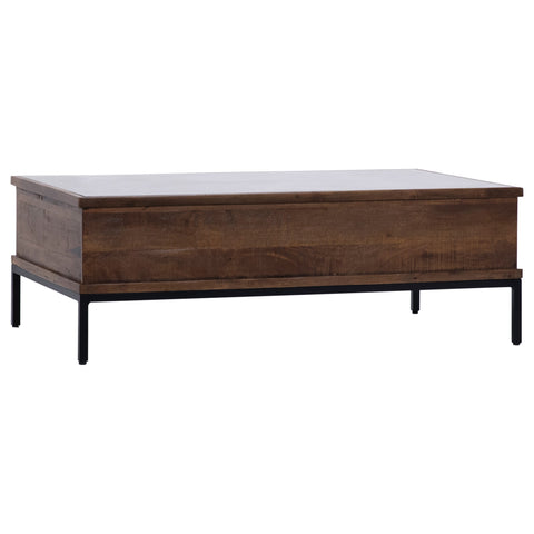 Hilario Medium Brown Finish and Black Metal Base Coffee Table