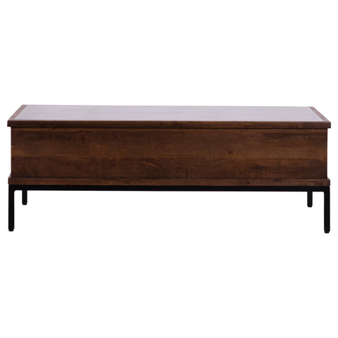 Hilario Medium Brown Finish and Black Metal Base Coffee Table