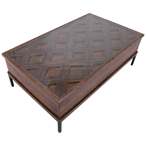 Hilario Medium Brown Finish and Black Metal Base Coffee Table