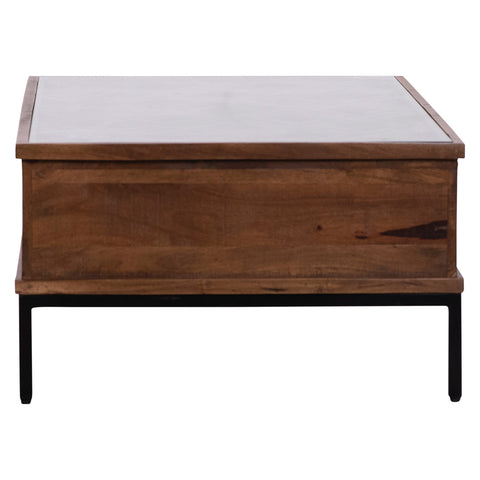 Hilario Medium Brown Finish and Black Metal Base Coffee Table