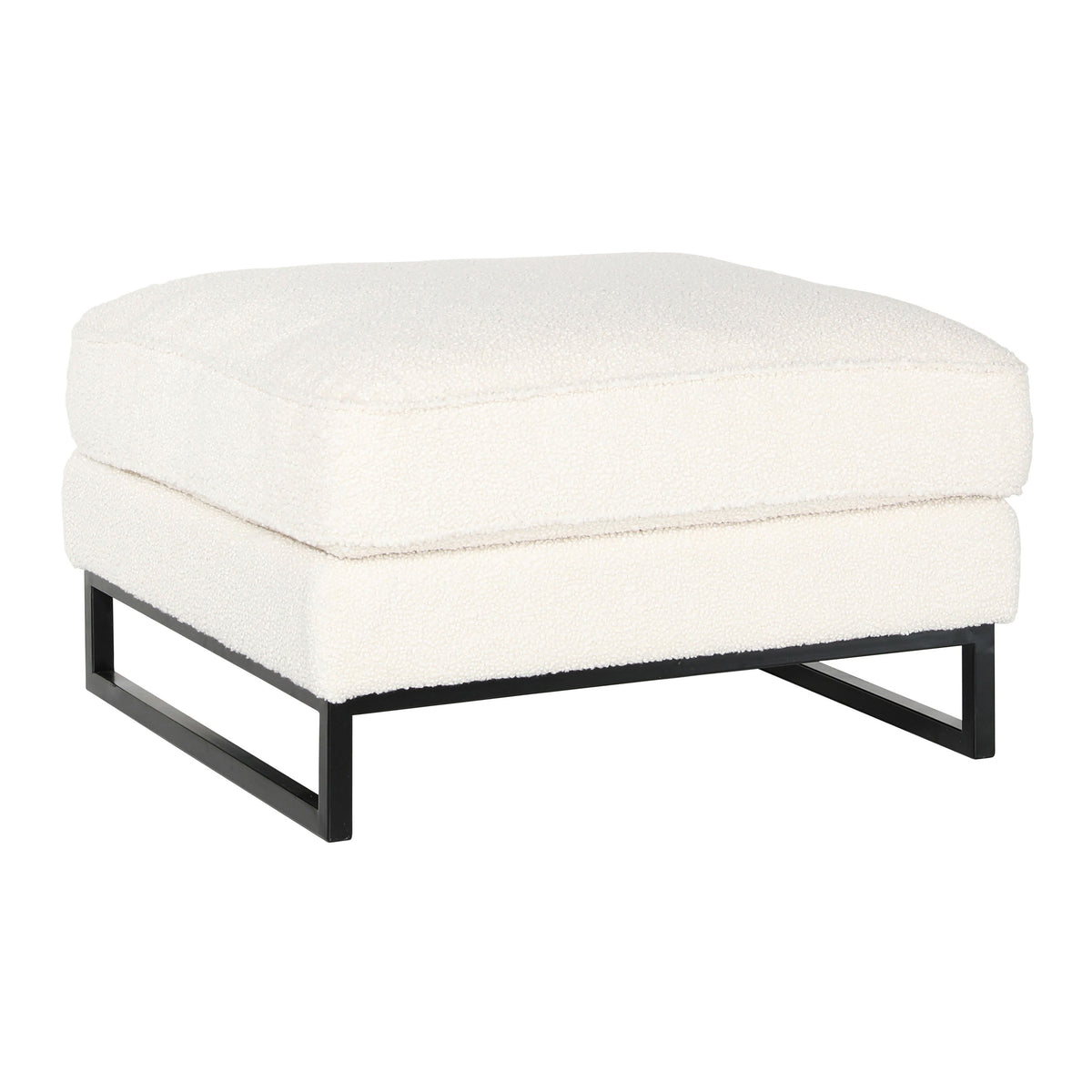 Lynette White Upholstery and Black Metal Base Ottoman