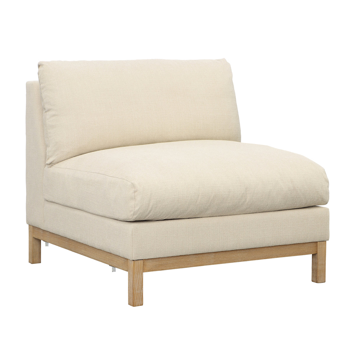 Nicolas Beige Upholstery with Natural Wood Finish Middle Sofa