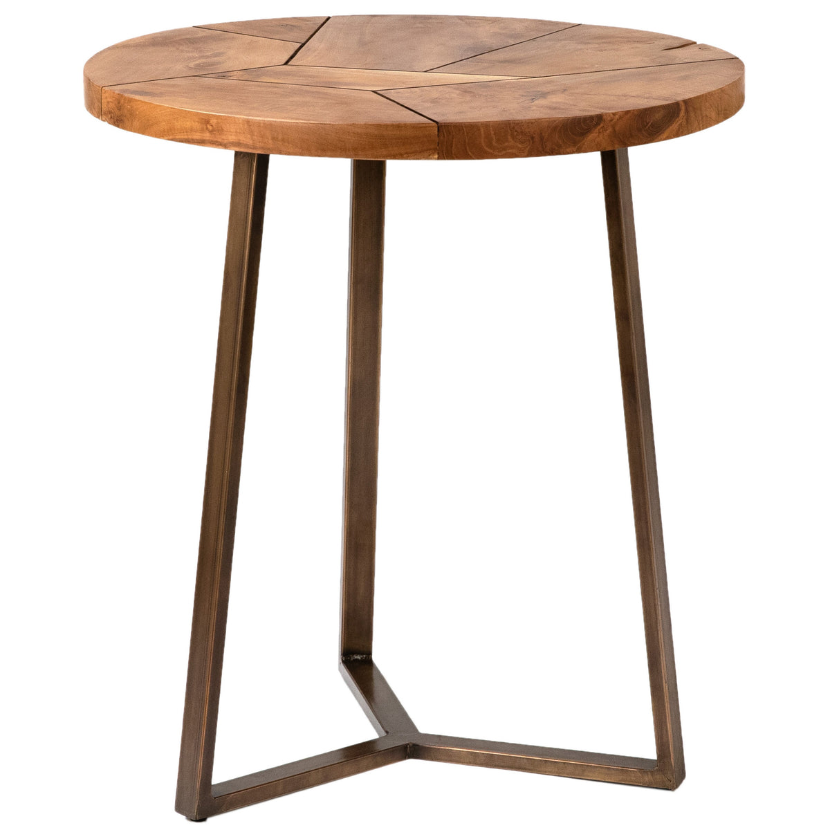 Karmek Natural Wood Finish and Antique Metal Base Side Table