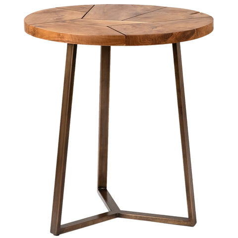 Karmek Natural Wood Finish and Antique Metal Base Side Table
