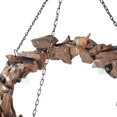 Kiva Natural Wood Finish and Antique Metal Chandelier