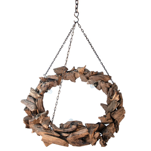 Kiva Natural Wood Finish and Antique Metal Chandelier