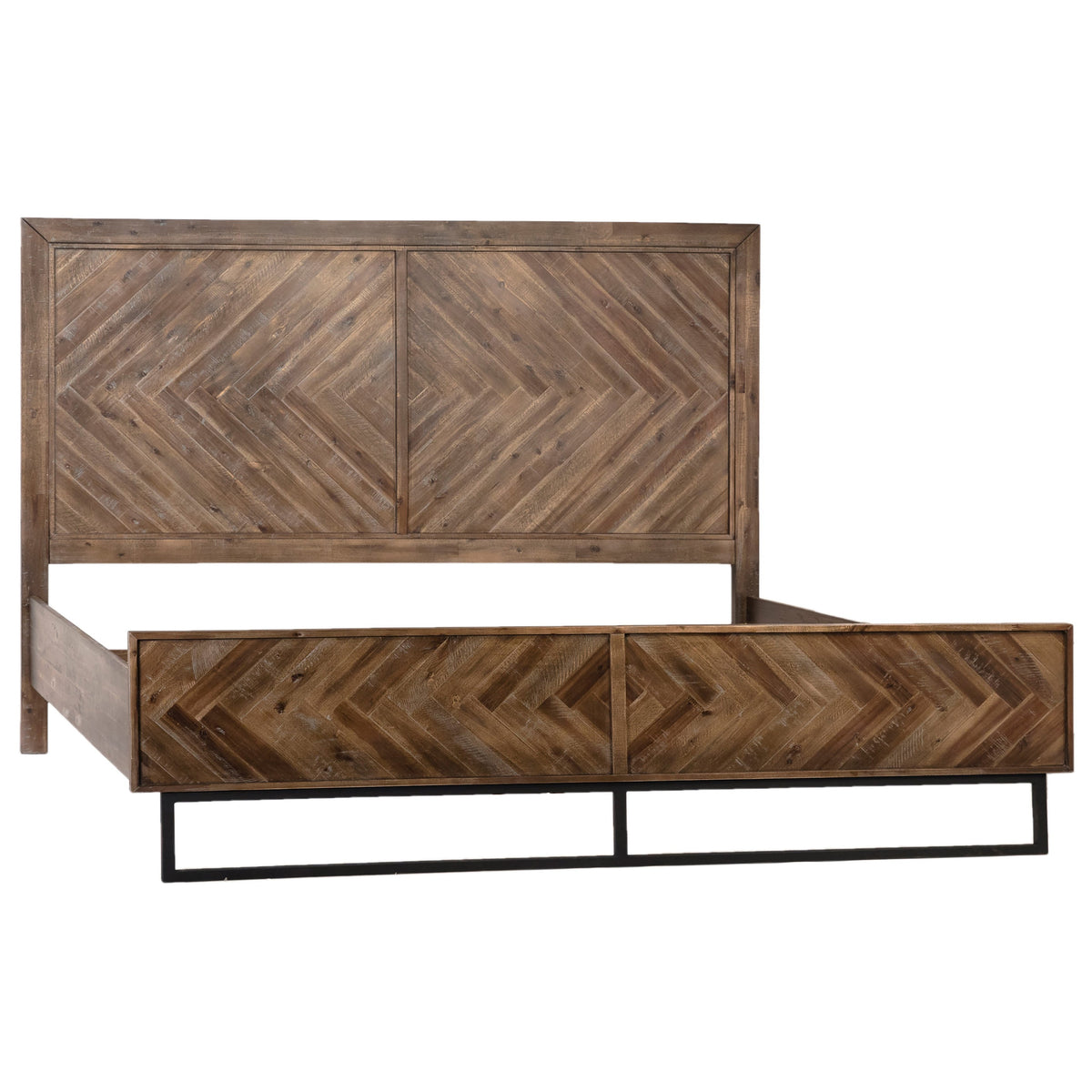 Holbrook Antique Medium Brown Wood Finish and Black Iron Bed