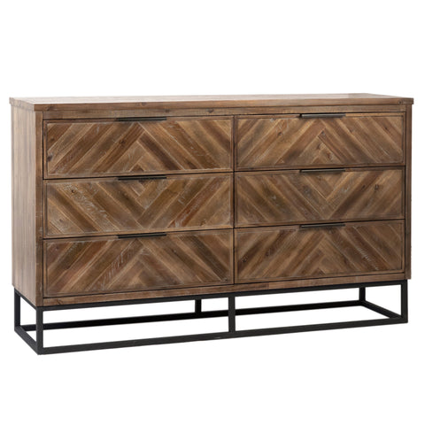 Holbrook Antique Medium Brown Wood Finish and Black Iron Base Dresser