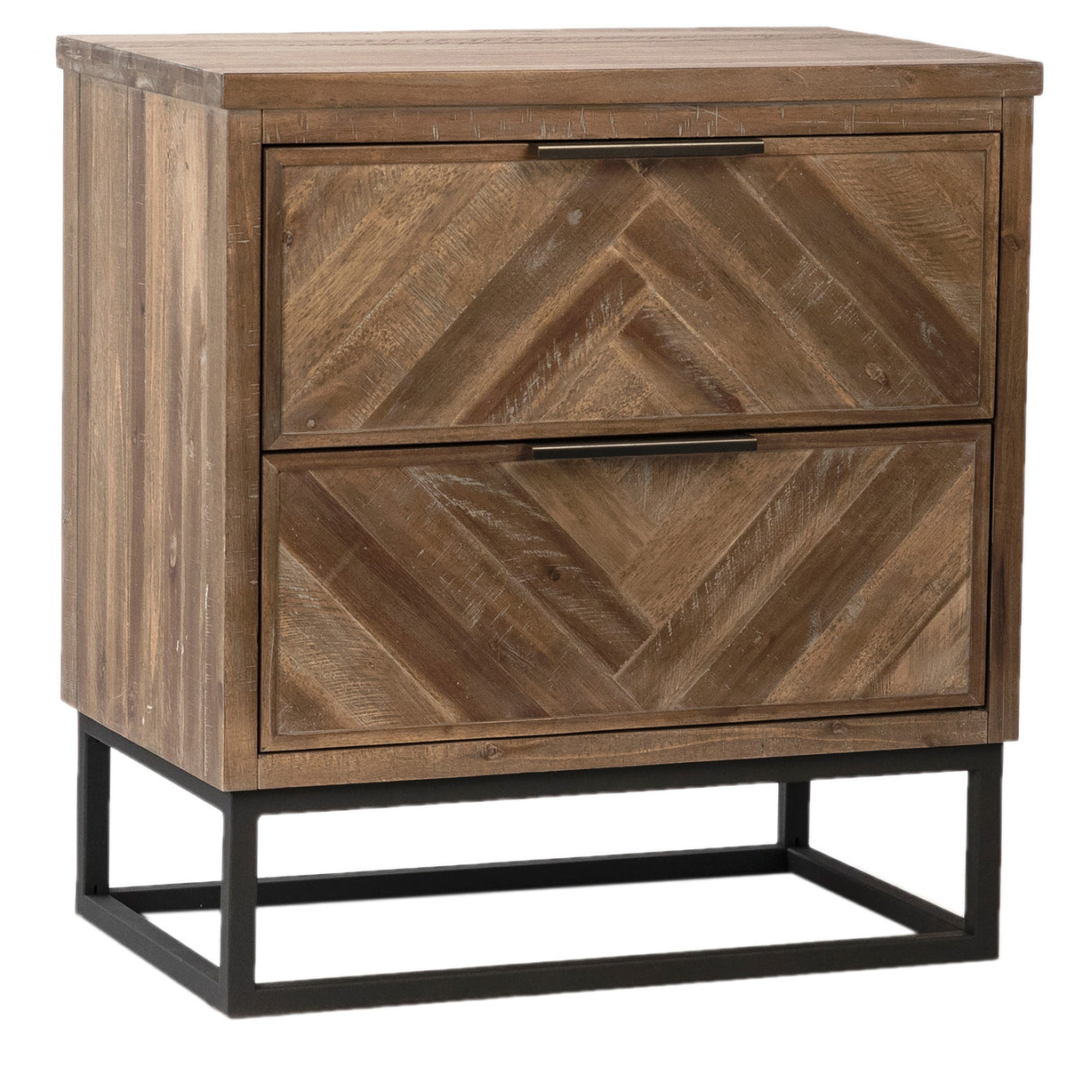Holbrook Antique Medium Brown Wood Finish and Black Iron Base Nightstand