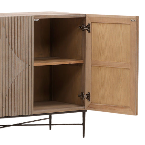 Zell Light Grey Wash Finish and Antique Iron Base Sideboard