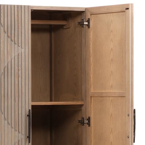 Zell Light Grey Wash Finish and Antique Iron Base Cabinet