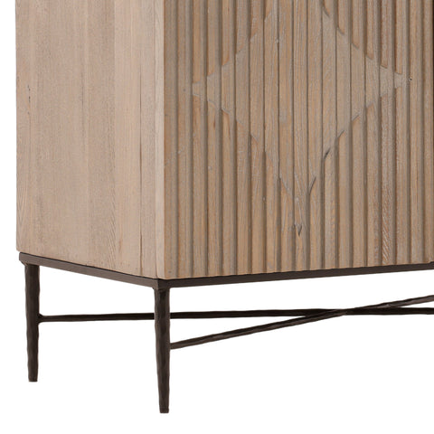 Zell Light Grey Wash Finish and Antique Iron Base Cabinet