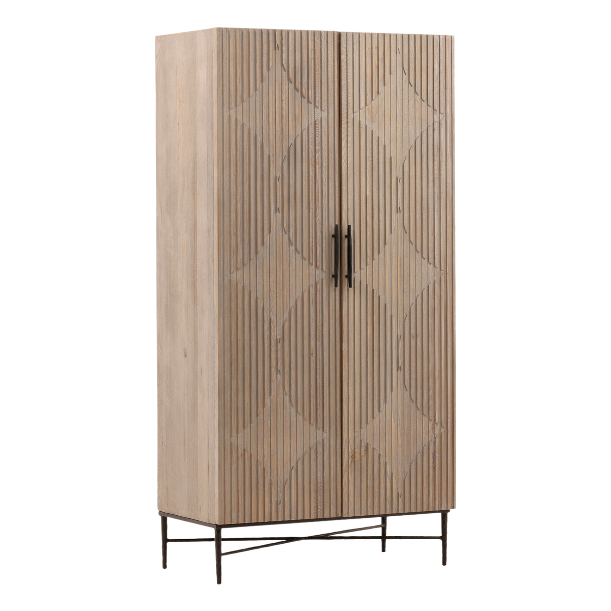 Zell Light Grey Wash Finish and Antique Iron Base Cabinet