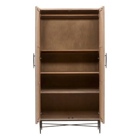 Zell Light Grey Wash Finish and Antique Iron Base Cabinet