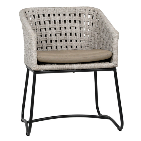 Fermin Grey Rope with Black Powder Coated Frame and Cushioned Seat Outdoor Dining Chair