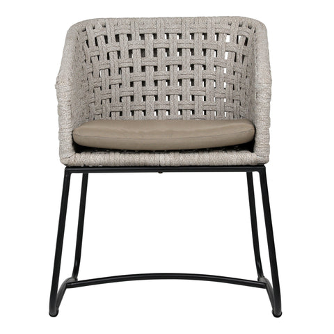 Fermin Grey Rope with Black Powder Coated Frame and Cushioned Seat Outdoor Dining Chair
