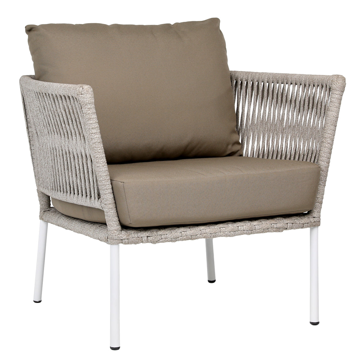 Alfina Grey Rope And White Powder Coat Frame Finish Outdoor Occasional Chair