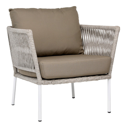 Alfina Grey Rope And White Powder Coat Frame Finish Outdoor Occasional Chair