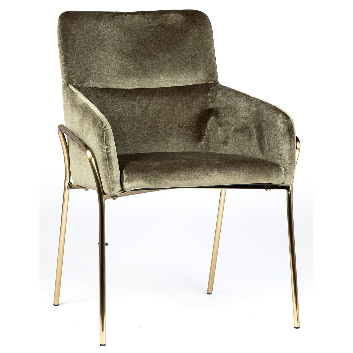 Clement Olive Green Fabric and Brass Metal Legs Dining Chair