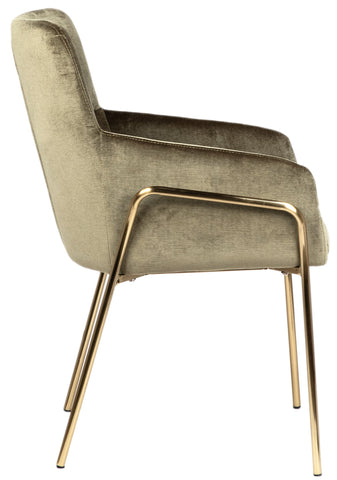 Clement Olive Green Fabric and Brass Metal Legs Dining Chair