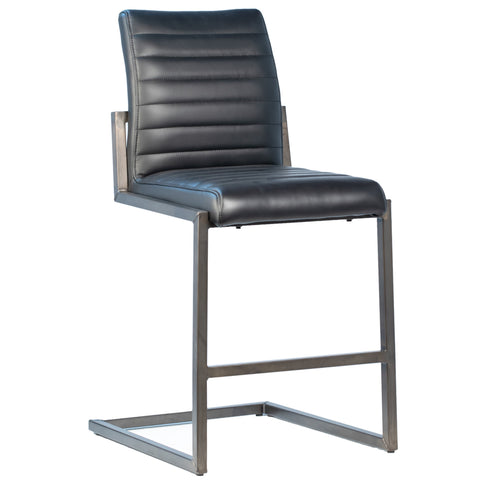 Failon Black Leather Finish and Antique Black Metal Counter Stool