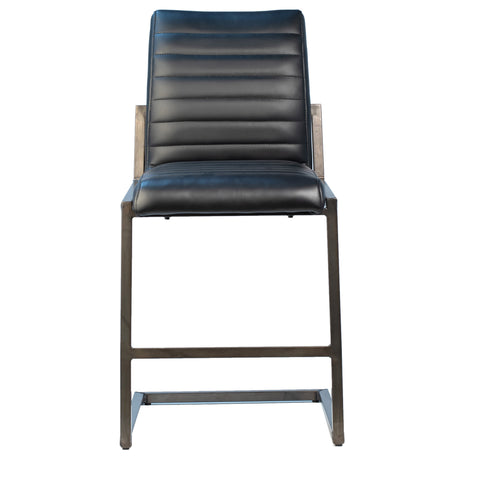 Failon Black Leather Finish and Antique Black Metal Counter Stool