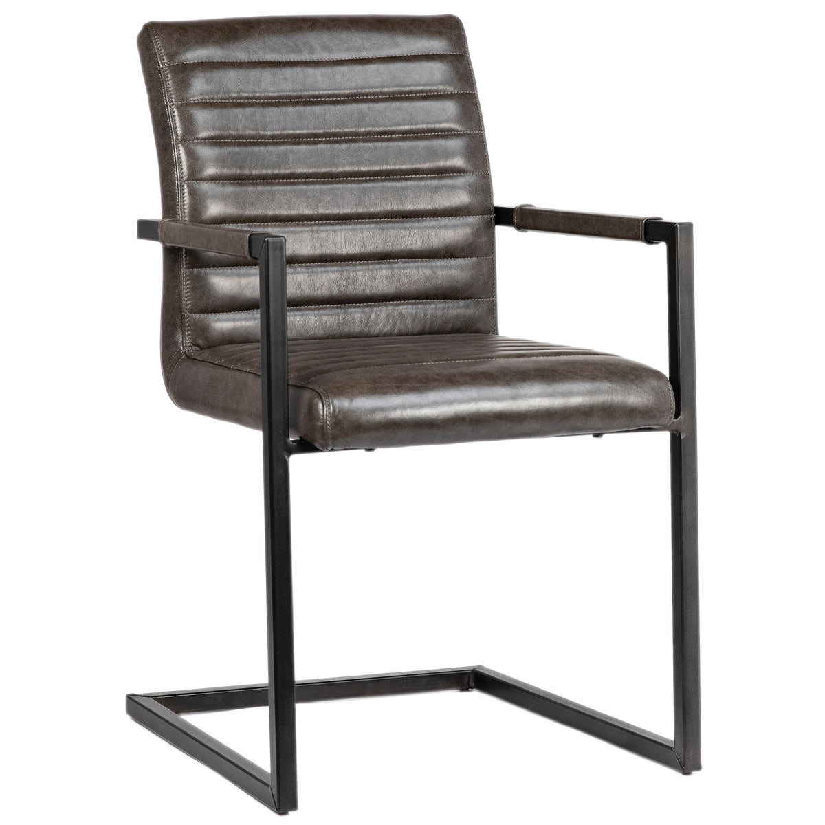 Fairfax Vintage Dark Brown Leather and Antique Black Metal Finish Dining Chair