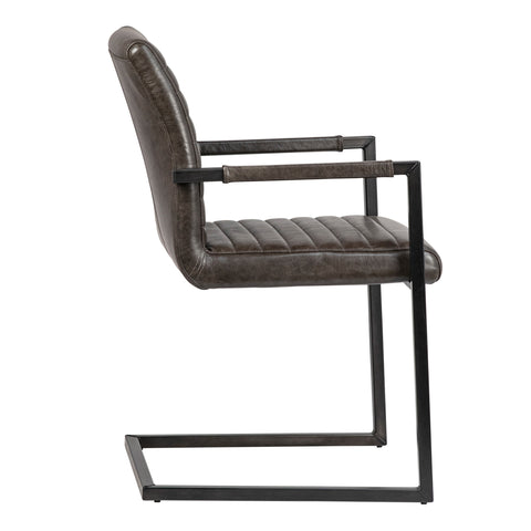 Fairfax Vintage Dark Brown Leather and Antique Black Metal Finish Dining Chair