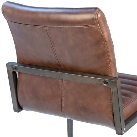 Francois Vintage Brown Leather and Antique Black Metal Finish Dining Chair