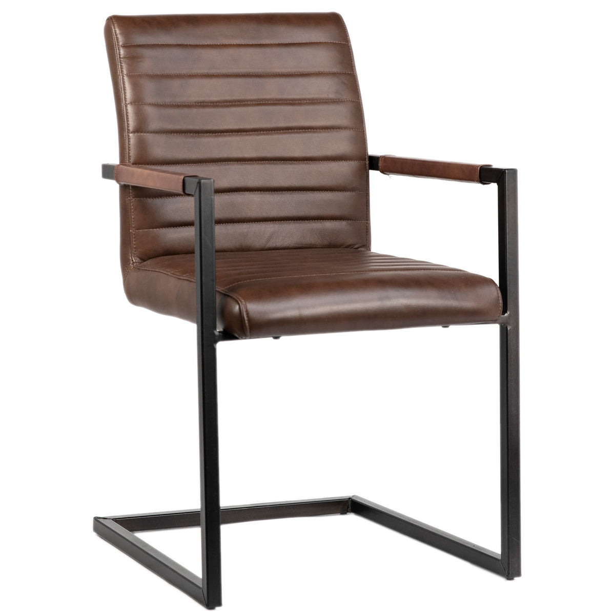 Francois Vintage Brown Leather and Antique Black Metal Finish Dining Chair