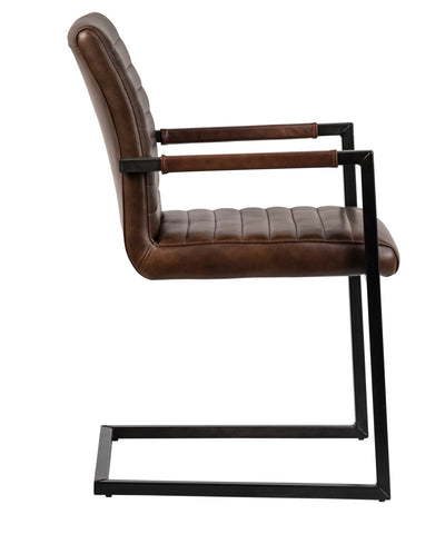 Francois Vintage Brown Leather and Antique Black Metal Finish Dining Chair