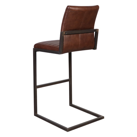 Francois Vintage Brown Leather and Antique Black Metal Finish Barstool