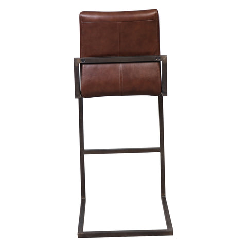 Francois Vintage Brown Leather and Antique Black Metal Finish Barstool
