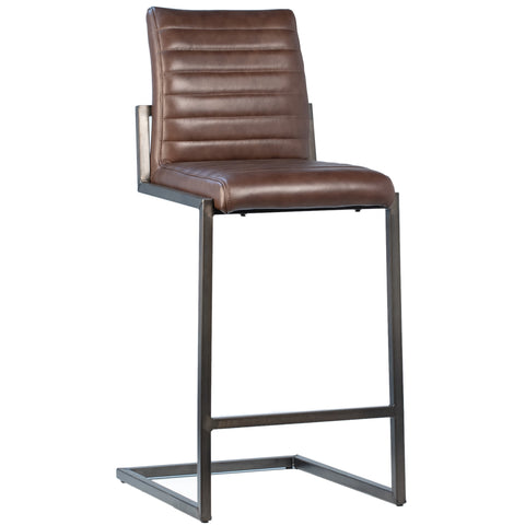 Francois Vintage Brown Leather and Antique Black Metal Finish Barstool
