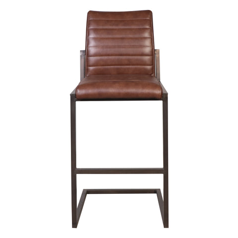 Francois Vintage Brown Leather and Antique Black Metal Finish Barstool