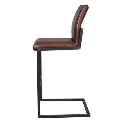 Francois Vintage Brown Leather and Antique Black Metal Finish Barstool
