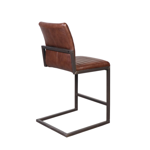 Francois Vintage Brown Leather and Antique Black Metal Finish Counter Stool